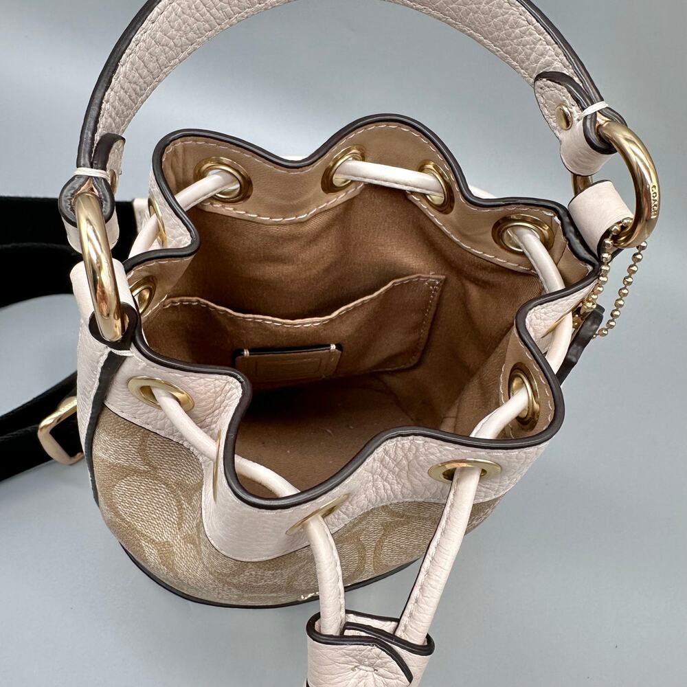 Coach Dempsey Mini Bucket Bag Crossbody Purse Signature Canvas Light Khaki Chalk - Picture 2 of 16